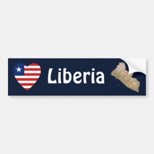 Liberia Flag Heart + Map Bumper Sticker