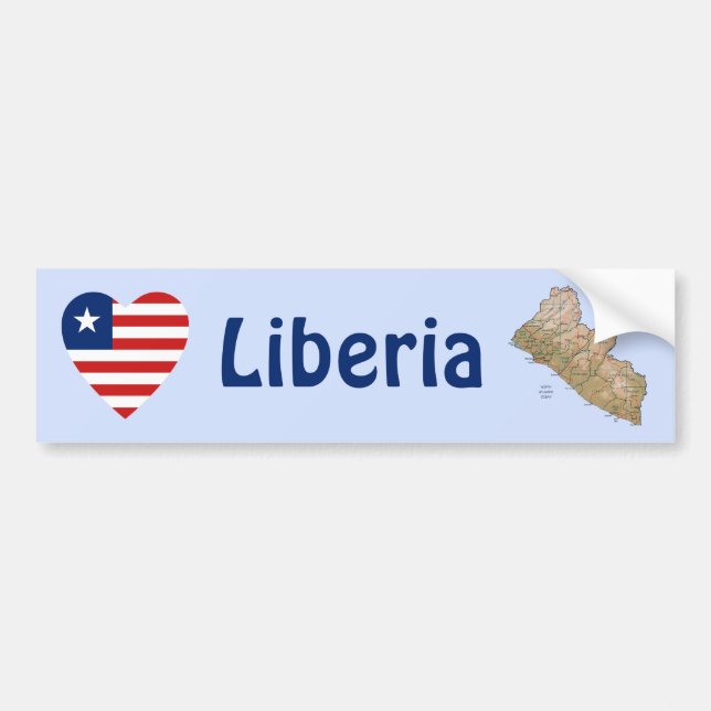 Liberia Flag Heart + Map Bumper Sticker (Front)