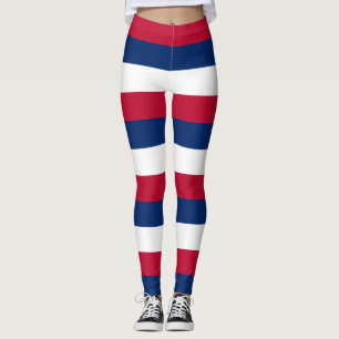 Liberia National Flag Colours Horizontal Striped Leggings