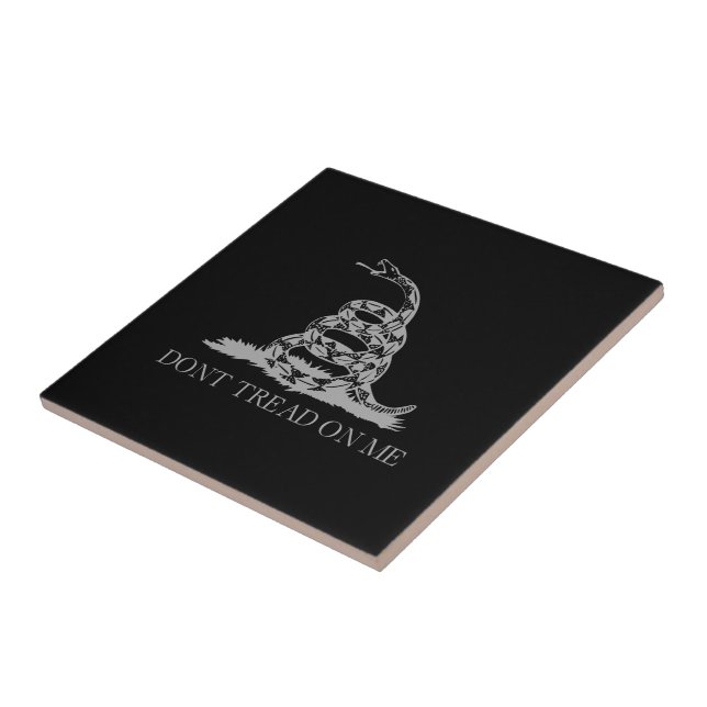 Libertarian Gadsden Flag Don't Tread on Me Black Ceramic Tile (Side)
