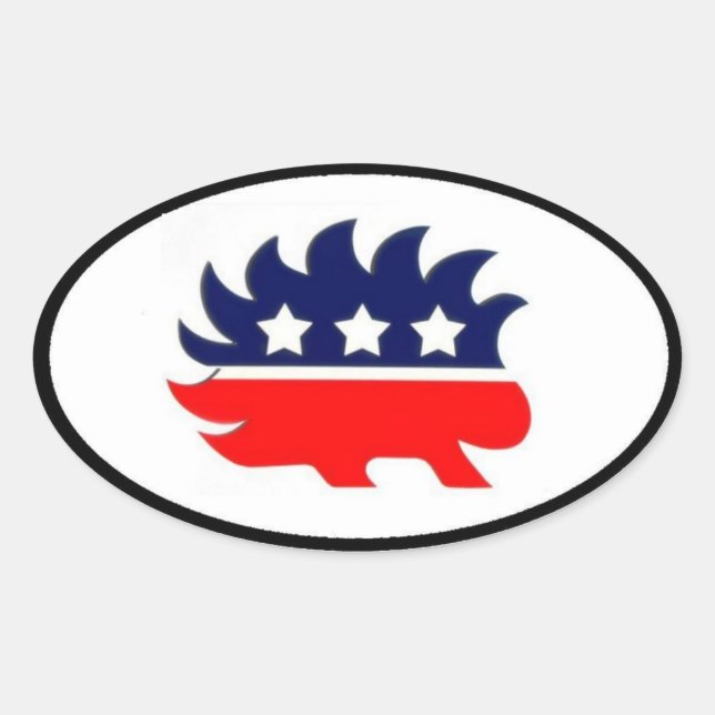 Libertarian porcupine mascot oval oval sticker (Front)
