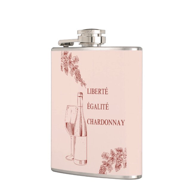 Liberté Égalité Chardonnay Funny Wine Illustration Hip Flask (Left)