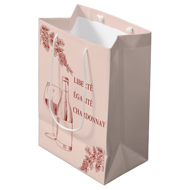 Liberté Égalité Chardonnay Funny Wine Illustration Medium Gift Bag (Front Angled)
