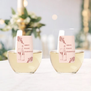 Liberté Égalité Chardonnay Funny Wine Illustration Stemless Wine Glass