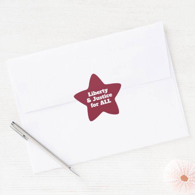 Liberty and Justice for All America 250th Red Star Sticker (Envelope)