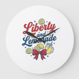 Liberty and Lemonade Patriotic Lemon Vector Shirt_ Large Clock