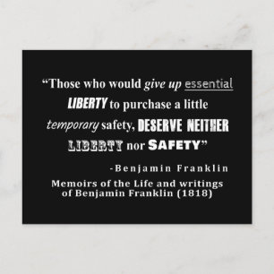 Liberty and Security Benjamin Franklin Quote White Postcard