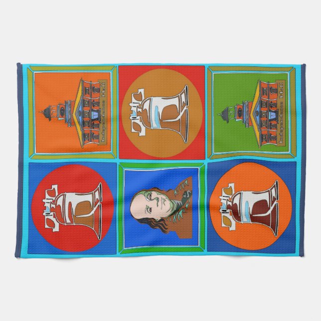 Liberty Bell and Franklin,  Philadelphia Tea Towel (Horizontal)