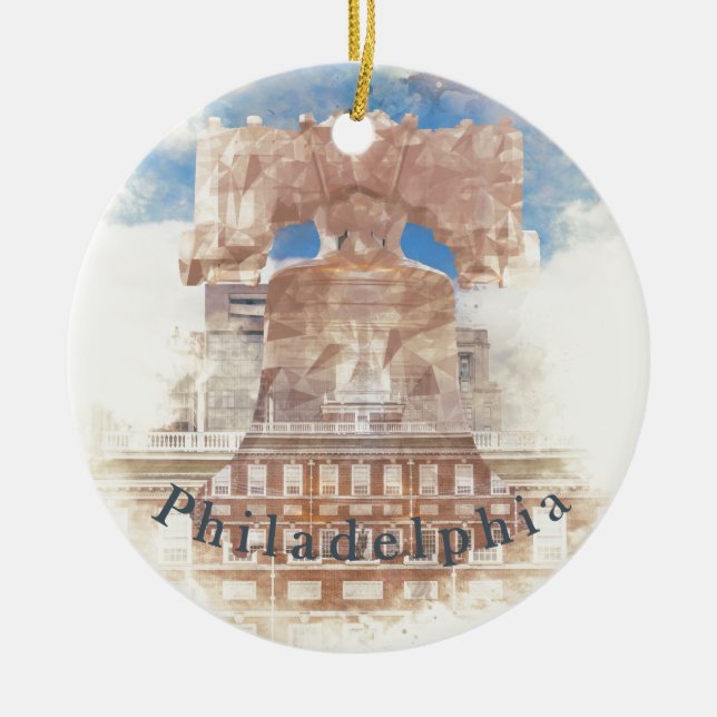Liberty Bell and Independence Hall Ceramic Tree Decoration (Front)