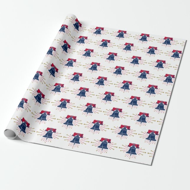 Liberty Bell Red White and Blue Pattern Wrapping Paper (Unrolled)