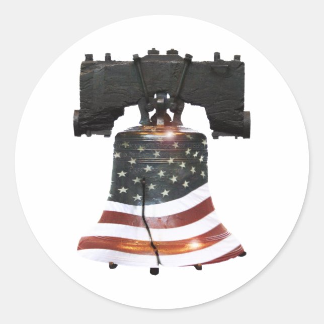 Liberty Bell with American Flag Classic Round Sticker (Front)