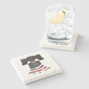 Liberty Bell with American Flag Stone Coaster