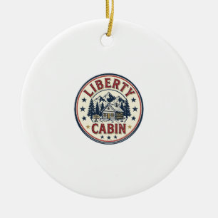 Liberty Cabin Patriotic Patriotic Mountain Cabin V Ceramic Ornament