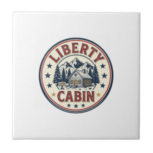 Liberty Cabin Patriotic Patriotic Mountain Cabin V Ceramic Tile