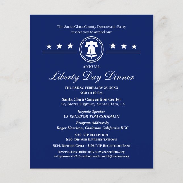 Liberty Day Dinner Political Fundraiser Invitation (Front)