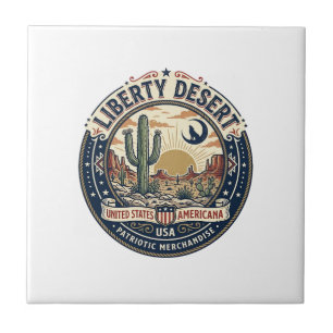 Liberty Desert Patriotic Patriotic Desert Cactus U Ceramic Tile
