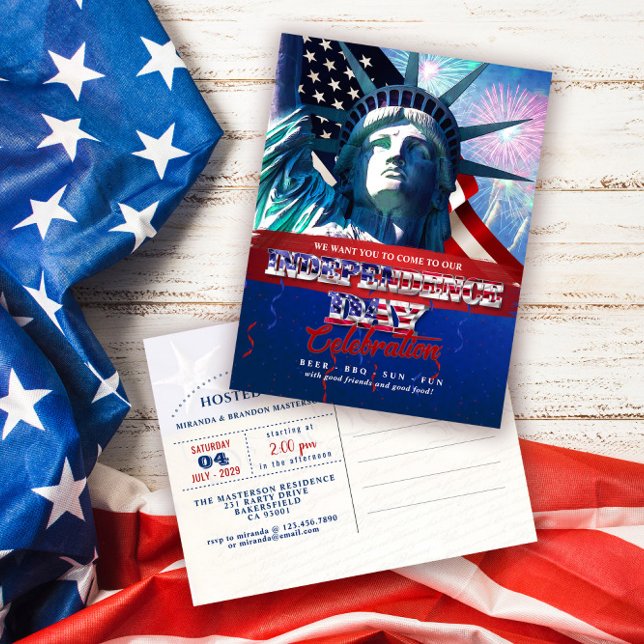 Liberty Fireworks 4th Of July Party Invitation Postcard (Creator Uploaded)