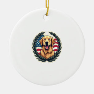 Liberty Golden Retriever Vintage Patriotic Tee 4 Ceramic Ornament