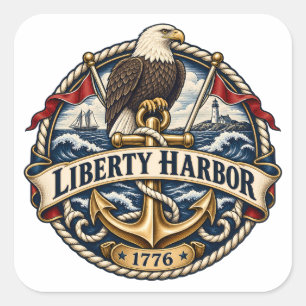 Liberty Harbour Eagle & Anchor Nautical Crest Square Sticker