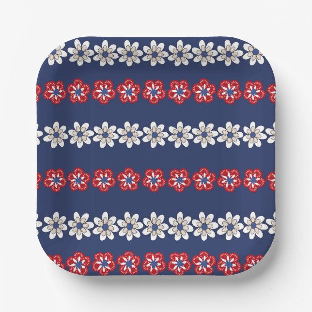 Liberty in Bloom: A Patriotic Floral Pattern Paper Plate (Front)