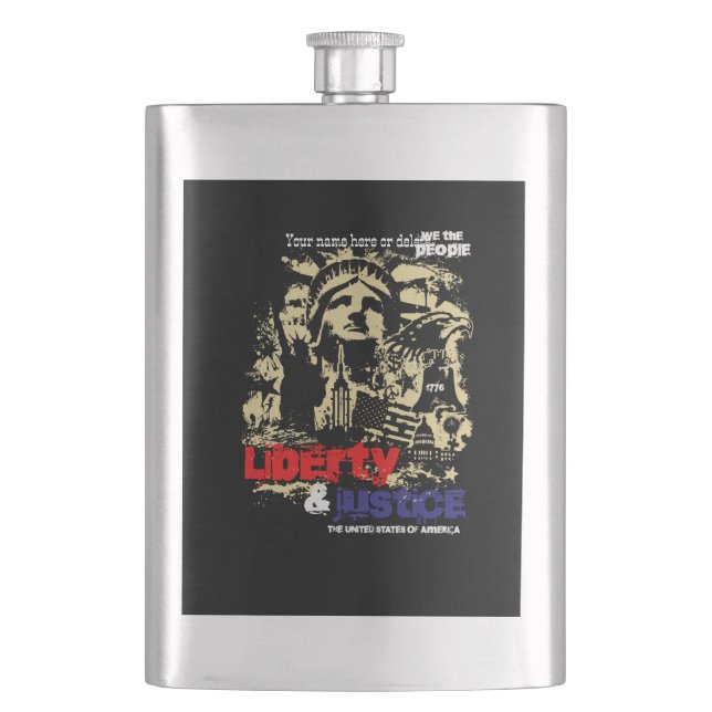 Liberty & Justice. Statue of Liberty, USA BBQ Hip Flask (Front)