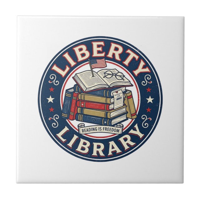 Liberty Library Patriotic Patriotic Library Readin Ceramic Tile (Front)