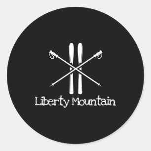 Liberty Mountain Rustic Skiing Ski Skis Skier Down Classic Round Sticker