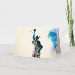 Liberty New York City Travel Love Watercolor Card