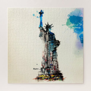 Liberty New York City Travel Love Watercolor Jigsaw Puzzle