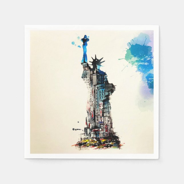 Liberty New York City Travel Love Watercolor Napkin (Front)