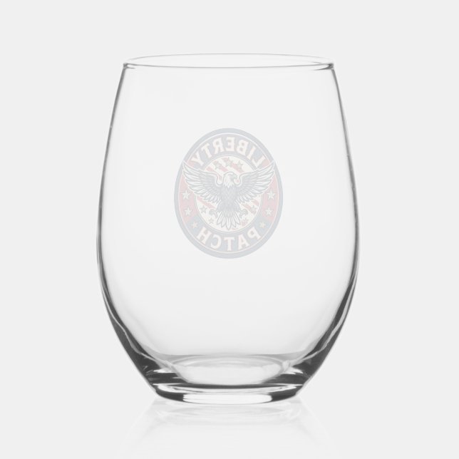 Liberty Patch Patriotic Patriotic Patch Embroidery Stemless Wine Glass (Front)