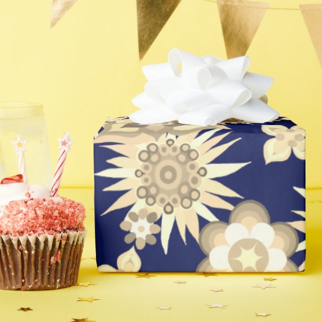 Liberty pattern cream flowers with blue background wrapping paper (Birthday Party)