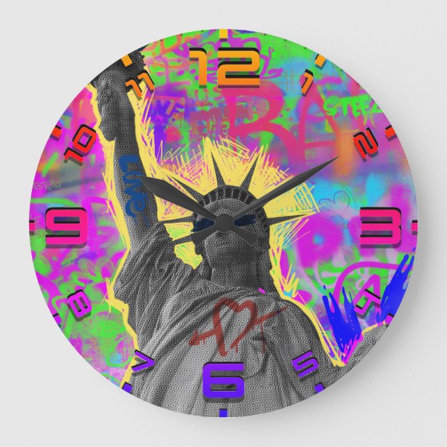 Liberty Punk Graffiti Wall Clock – Neon Vibes (Front)
