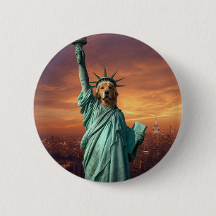 Liberty Statue–Inspired Golden Retriever Art  6 Cm Round Badge