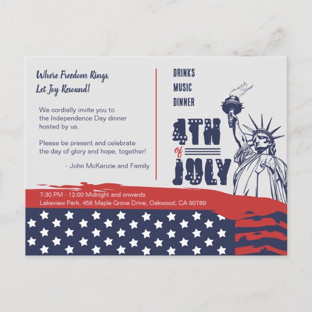 Liberty's Call to Celebrate 4th of July Invitation Postcard (Front)