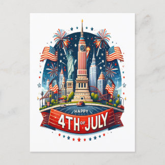 Liberty's Joyful Fourth  Statue of Liberty  Holiday Postcard