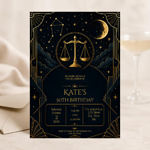 Libra 50th Birthday Invitation Celestial Gold