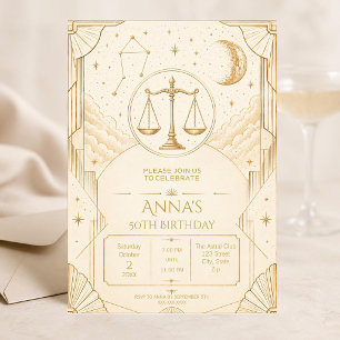 Libra 50th Birthday Invitation   Elegant Gold