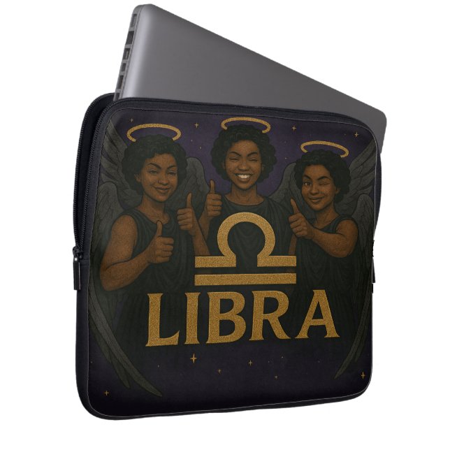 Libra Black Angel Zodiac Laptop Sleeve (Front Right)
