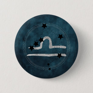 Libra black & silver zodiac constellation teal 6 cm round badge
