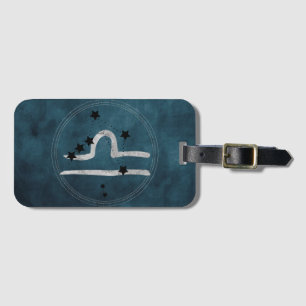 Libra black & silver zodiac constellation teal luggage tag