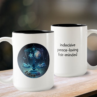 Libra Blue and Black Watercolor Zodiac Two-Tone Coffee Mug