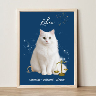 Libra Cat Art Print, Zodiac Cat Poster