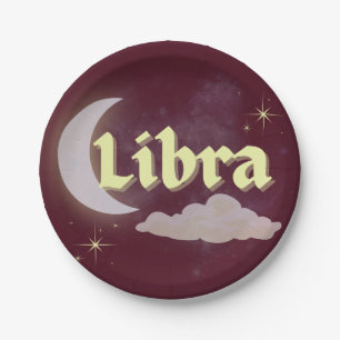 Libra Celestial Moon Cloud Stars Astrology Art Paper Plate