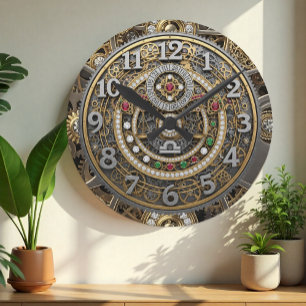 Libra Clock, Zodiac, Steampunk, gems, vintage Round Clock