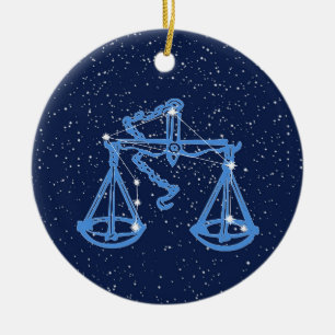 Libra Constellation and Zodiac Sign with Stars Ceramic Ornament