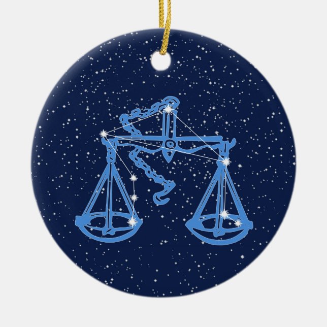 Libra Constellation and Zodiac Sign with Stars Ceramic Ornament (Front)