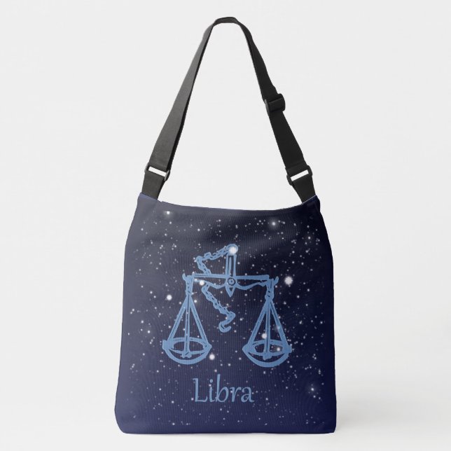Libra Constellation and Zodiac Sign with Stars Crossbody Bag (Front)