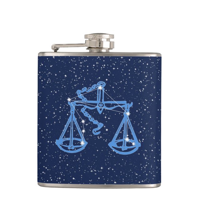 Libra Constellation and Zodiac Sign with Stars Hip Flask (Front)