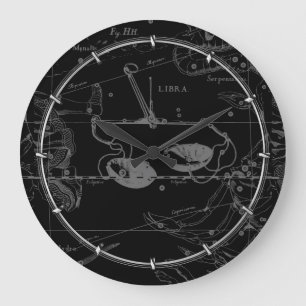 Libra Constellation Hevelius 1690 Map on Black Large Clock